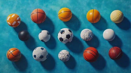 Variety of Sports Balls on Blue Background