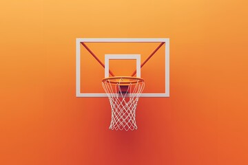 Basketball hoop with orange backdrop and net focus