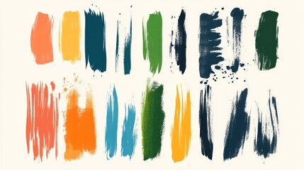 Fototapeta premium Colorful paint brush strokes on canvas in orange blue green and black