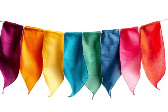 Colorful Fabric Pennants Hanging Against Transparent Background, PNG - Powered by Adobe
