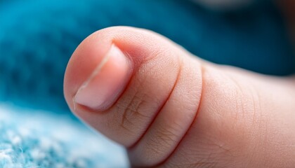 Close-up of a newborn baby&rsquo;s tiny fingernail, delicate and translucent, highlighting the fragility and purity of new life in high detail.