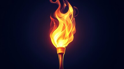 Glowing torch flame on dark background with vibrant orange and yellow swirls