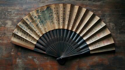Antique Chinese Paper Fan with Intricate Calligraphy