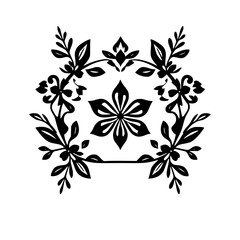 Black and White Floral Arrangement: A Detailed Silhouette of a Floral Pattern with a central flower.