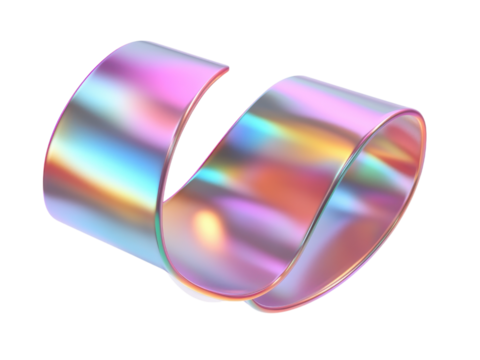 Abstract iridescent ribbon swirl digital art colorful  holographic rainbow design illustration