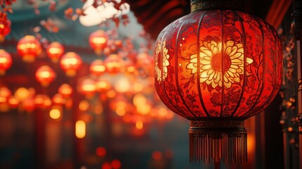 Chinese lantern, illuminated, temple courtyard, festive ambiance