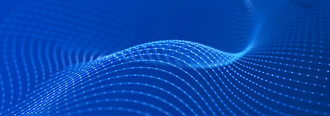 Beautiful curved wave on a dark background. Digital technology background. Concept of network. 3D