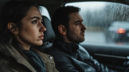 Fototapeta premium Relationship tension on a rainy day. Featuring emotional distance and frustration