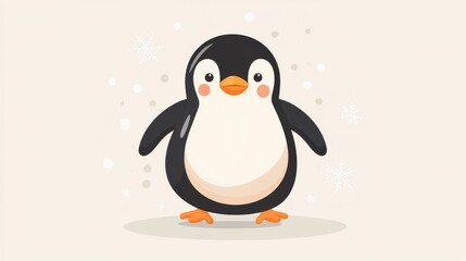 Fototapeta premium Cute cartoon penguin with snowflakes and dotted background