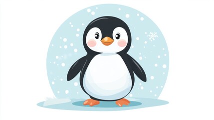 Naklejka premium Adorable cartoon penguin with snowflakes in winter background