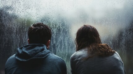 Obraz premium Relationship tension on a rainy day. Featuring emotional distance and frustration