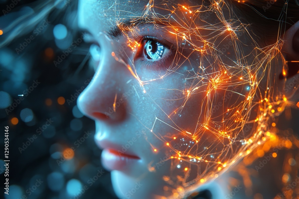 Leinwandbilder stunning portrayal of a futuristic girl with glowing neural patterns and captivating eyes in a surre