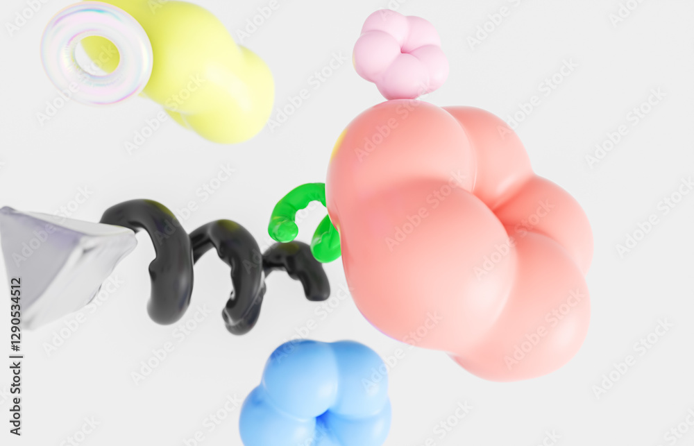 Leinwandbilder abstract geometric shape floating on white isolated background. memphis style in spring concept. 3d 