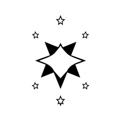 Black and White Starburst on White Background, Star-Shaped Composition with Diamond Center, Minimalist Design.