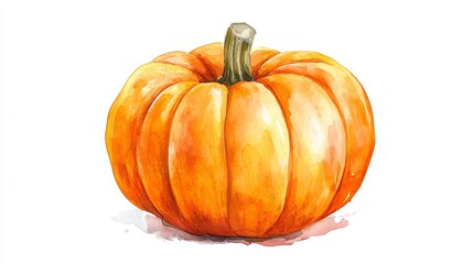 Vibrant orange watercolor pumpkin illustration on white background