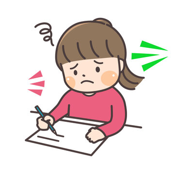 音に敏感で勉強に集中できない女の子のイラスト