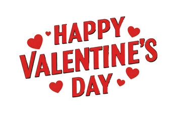 Happy Valentine's Day Typography Red Hearts Vector