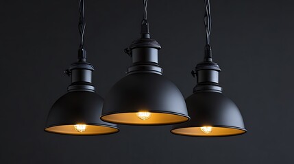 Obraz premium Trio of Matte Black Pendant Lights: Modern Industrial Design