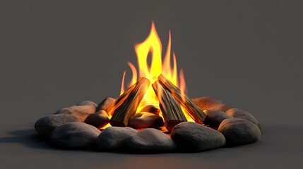 Campfire Night: A Digital Rendering of a Cozy Campfire Surrounded by Rocks