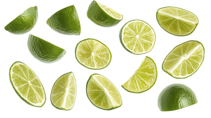 Lime Wedges And Whole Lime On Transparent Background, PNG