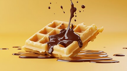 Delicious Belgian Waffle with Melted Chocolate