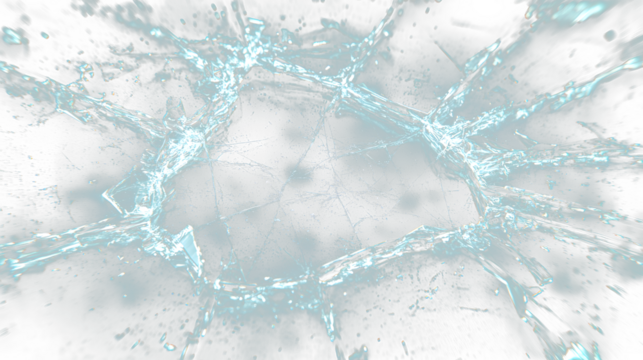 a broken glass window with a hole in it