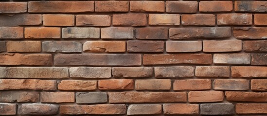 Obraz premium Textured brick wall background with a mix of orange, brown, and gray bricks arranged in a uniform horizontal pattern. Perfect for architecture design.