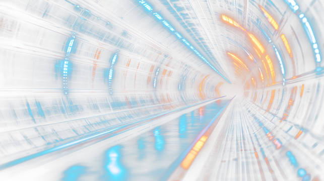 a tunnel with a train going through it