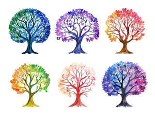Vibrant Watercolor Trees Collection: A Seasonal Symphony of Colors