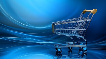 E-commerce Shopping Cart on Blue Abstract Background