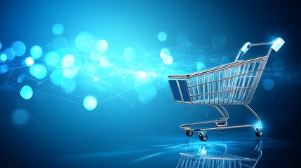 E-commerce, Online Shopping, Digital Retail, Global Market, Virtual Cart, Modern Commerce, Futuristic Shopping,  Cyber Monday, Blue Abstract Background,  E-business, Internet Commerce