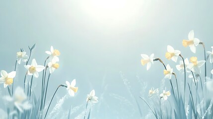 Serene Spring Daffodils: A Pastel Dream of White and Yellow Blossoms