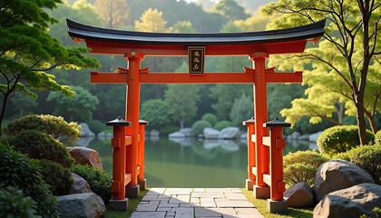  Striking Red Gates Symbolizing Tradition and Elegance in an Architectural Setting  

