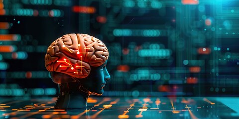 human brain with digital display