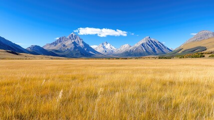 Fototapeta premium Autumnal mountain valley grassland, clear sky. Landscape photography for travel brochures