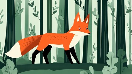 Red Fox Walking Through a Lush Green Pixel Forest