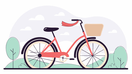 Fototapeta premium Red Bicycle with Basket and Scarf - Editable Vector Illustration