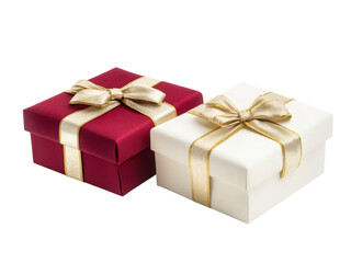 Obraz premium Elegant Gift Boxes with Gold Ribbons: Red and White Present Package for Celebration