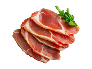 thin slices of cured ham with herbs.