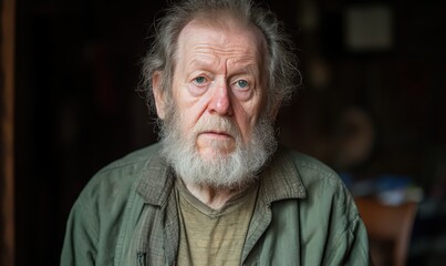 Close up Portrait of Elderly Man with Gray Beard