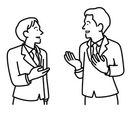 対話、会話をするビジネスマンのイラスト　線画のみ
