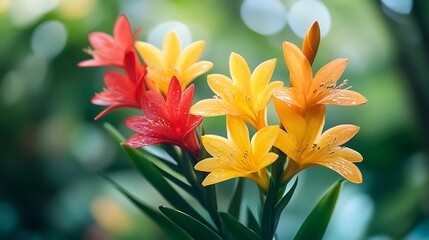 Obraz premium Colorful lilies in a garden setting