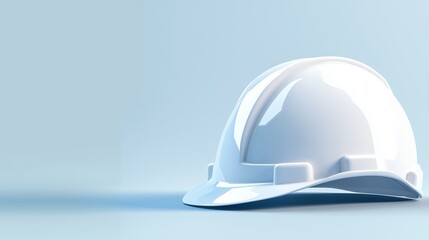 Fototapeta premium White construction helmet on blue background. Workplace safety concept