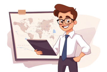 Confident meteorologist presenting a weather forecast in a cartoon style