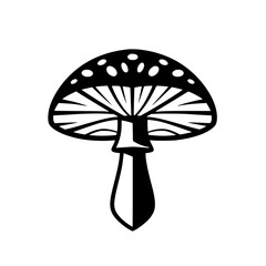 Stylized Mushroom Mushroom in Black and White, with a single mushroom in a simplistic style with clean lines, minimalist, graphic.