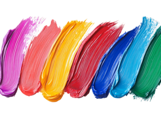 Vibrant Rainbow Color Palette with Paint Strokes on Transparent Background, PNG
