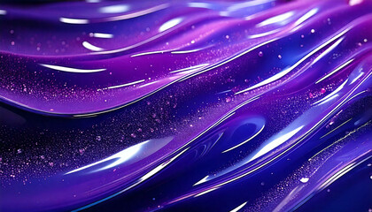 Abstract 3d shiny plastic waves with purple and blue textures.