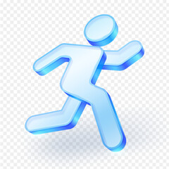 Running man motion icon transparent glass material. isolated on white background. 3D Vector illustration.