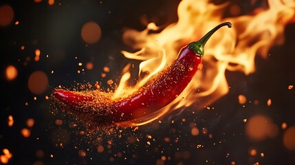 Fiery Chili Pepper in Blaze: A Culinary Delight