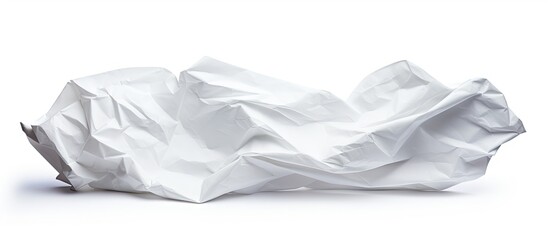 Obraz premium Crumpled white paper positioned centrally on a clean white background creating a minimalist and versatile copy space for creative designs